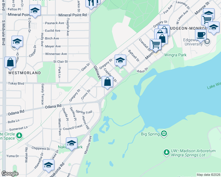 map of restaurants, bars, coffee shops, grocery stores, and more near 728 Glenway Street in Madison