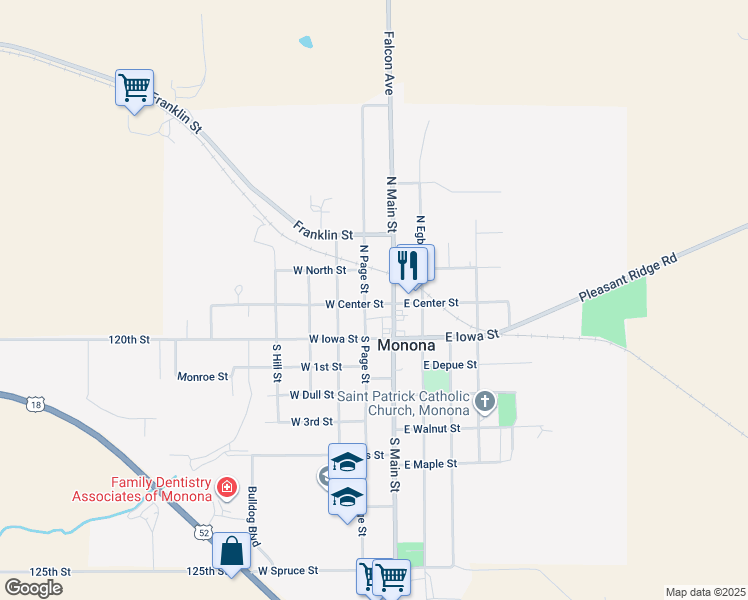 map of restaurants, bars, coffee shops, grocery stores, and more near 118 West Center Street in Monona