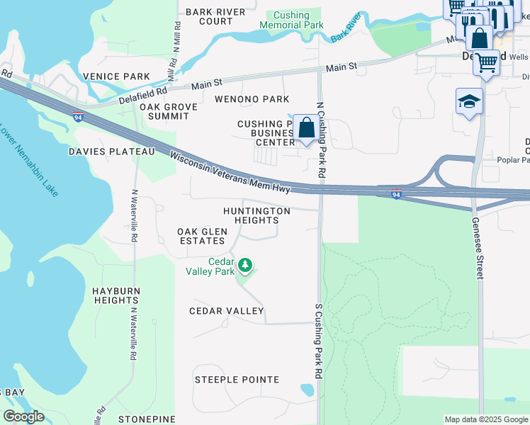 map of restaurants, bars, coffee shops, grocery stores, and more near 134-36 Huntington Road in Delafield