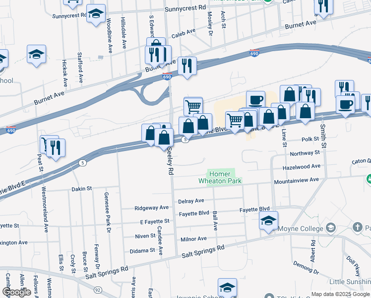 map of restaurants, bars, coffee shops, grocery stores, and more near 2528-38 Erie Boulevard East in Syracuse