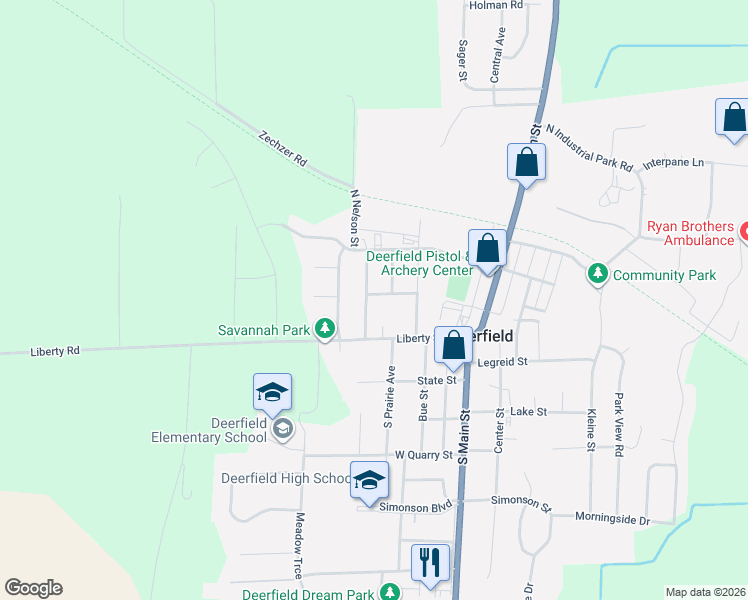 map of restaurants, bars, coffee shops, grocery stores, and more near 2 South Western Avenue in Deerfield