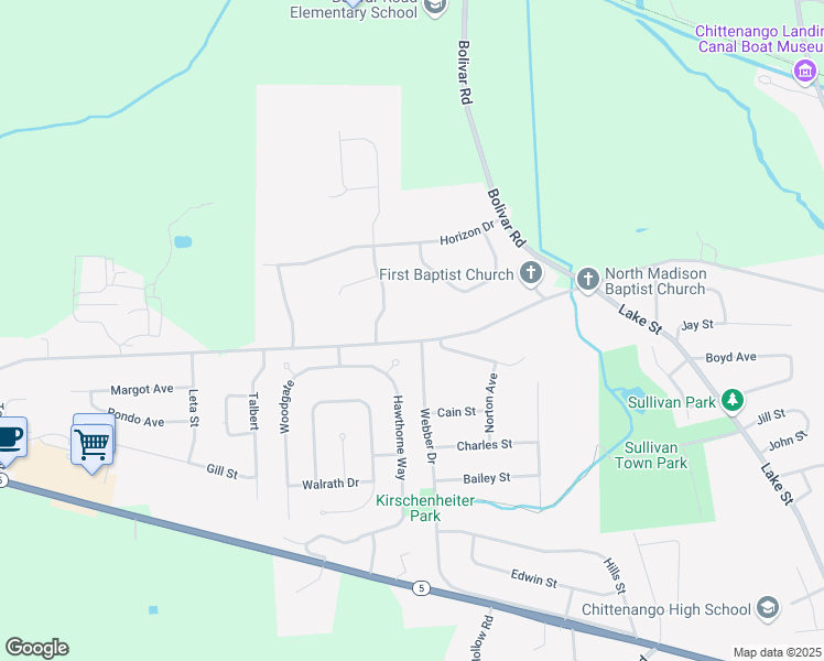 map of restaurants, bars, coffee shops, grocery stores, and more near 700 Tuscarora Road in Chittenango