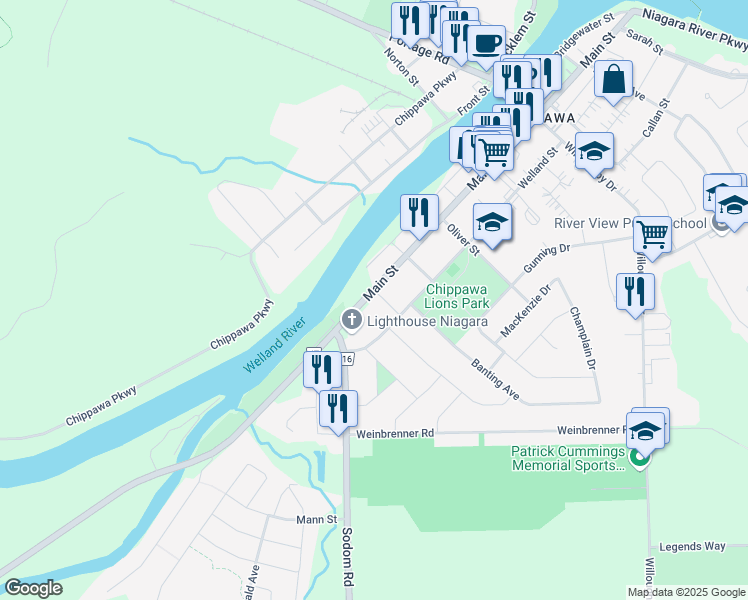 map of restaurants, bars, coffee shops, grocery stores, and more near 4118 Main Street in Niagara Falls