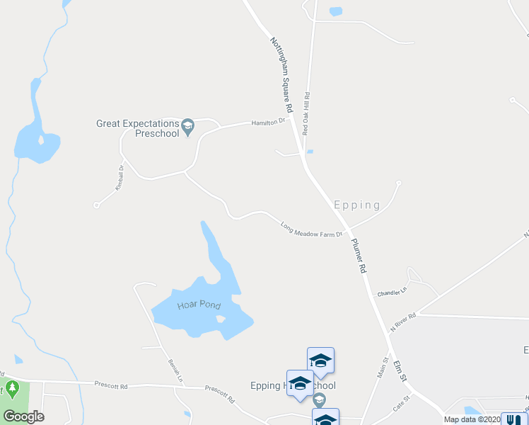 map of restaurants, bars, coffee shops, grocery stores, and more near Long Meadow Farm Drive in Epping