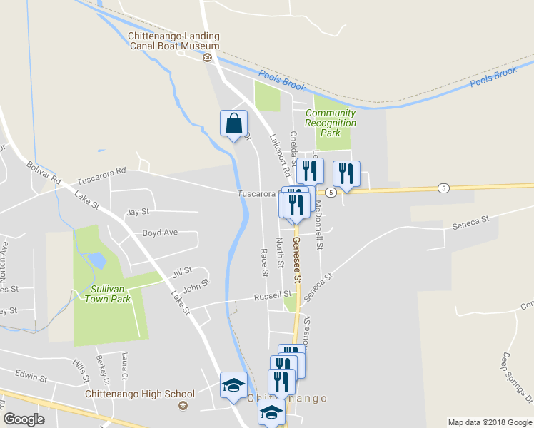 map of restaurants, bars, coffee shops, grocery stores, and more near 508 Race Street in Chittenango