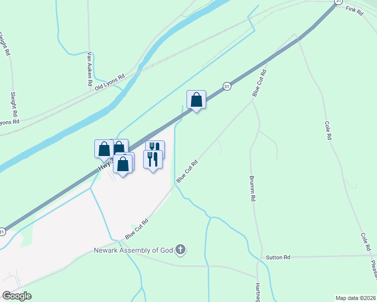 map of restaurants, bars, coffee shops, grocery stores, and more near 6913 Blue Cut Road in Newark