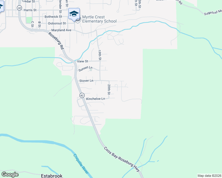 map of restaurants, bars, coffee shops, grocery stores, and more near 1805 20th Street in Myrtle Point