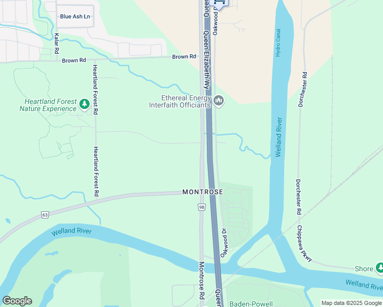 map of restaurants, bars, coffee shops, grocery stores, and more near 8485 Montrose Road in Niagara Falls