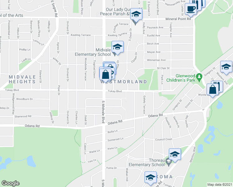 map of restaurants, bars, coffee shops, grocery stores, and more near 4317 Tokay Boulevard in Madison