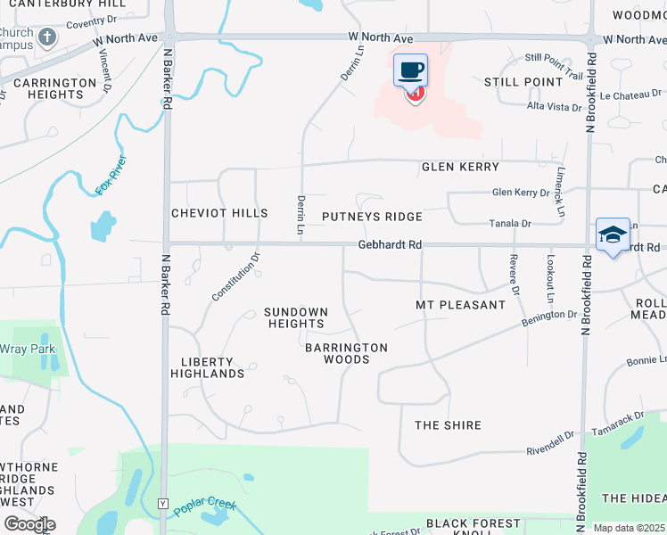 map of restaurants, bars, coffee shops, grocery stores, and more near in Brookfield