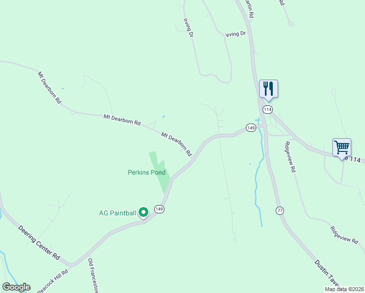 map of restaurants, bars, coffee shops, grocery stores, and more near 11 Mount Dearborn Road in Weare