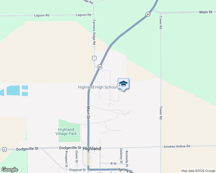 map of restaurants, bars, coffee shops, grocery stores, and more near 1040 East Circle Drive in Highland