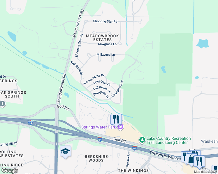 map of restaurants, bars, coffee shops, grocery stores, and more near N16W26554 East Fieldhack Drive in Pewaukee