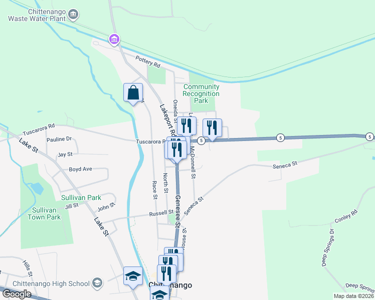 map of restaurants, bars, coffee shops, grocery stores, and more near 519 McDonnell Street in Chittenango