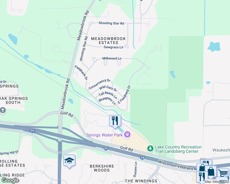 map of restaurants, bars, coffee shops, grocery stores, and more near N16W26554 East Fieldhack Drive in Pewaukee