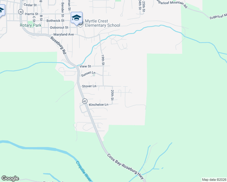 map of restaurants, bars, coffee shops, grocery stores, and more near 1805 20th Street in Myrtle Point