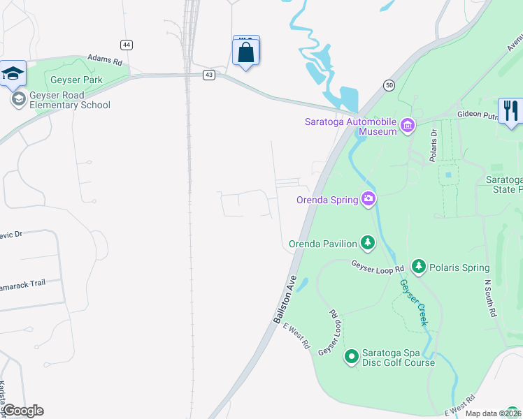 map of restaurants, bars, coffee shops, grocery stores, and more near 9 Derby Drive in Saratoga Springs