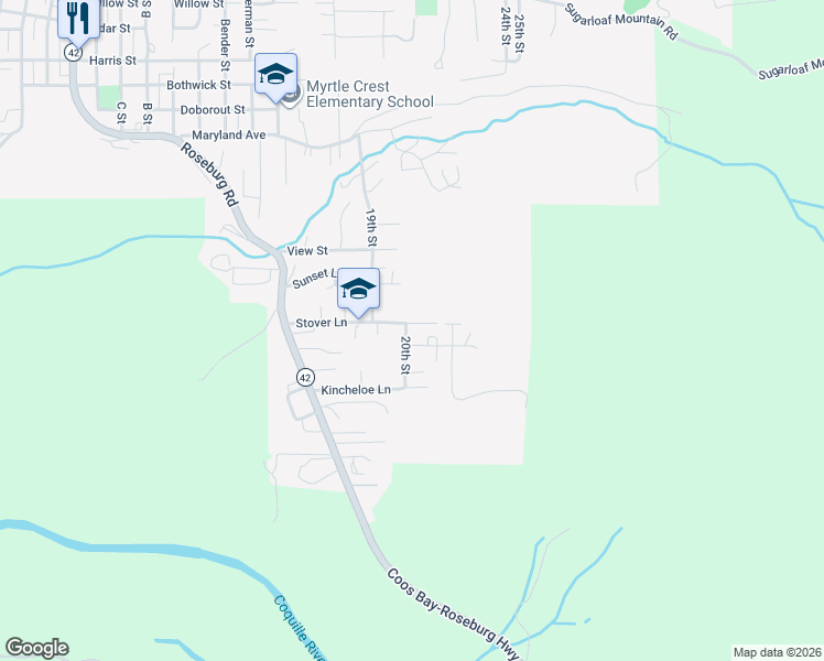 map of restaurants, bars, coffee shops, grocery stores, and more near 2009 Stover Lane in Myrtle Point