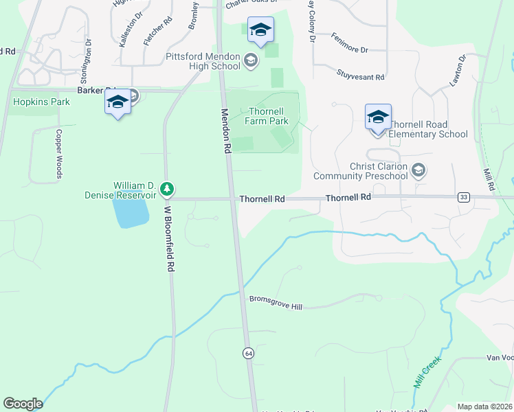 map of restaurants, bars, coffee shops, grocery stores, and more near 522 Thornell Road in Pittsford
