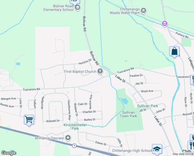 map of restaurants, bars, coffee shops, grocery stores, and more near 520 Tuscarora Road in Chittenango