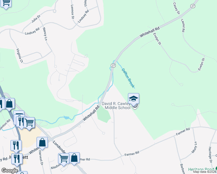 map of restaurants, bars, coffee shops, grocery stores, and more near 89 Whitehall Road in Hooksett