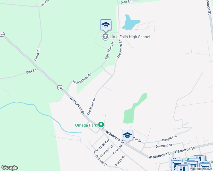 map of restaurants, bars, coffee shops, grocery stores, and more near 44 Top Notch Drive in Little Falls