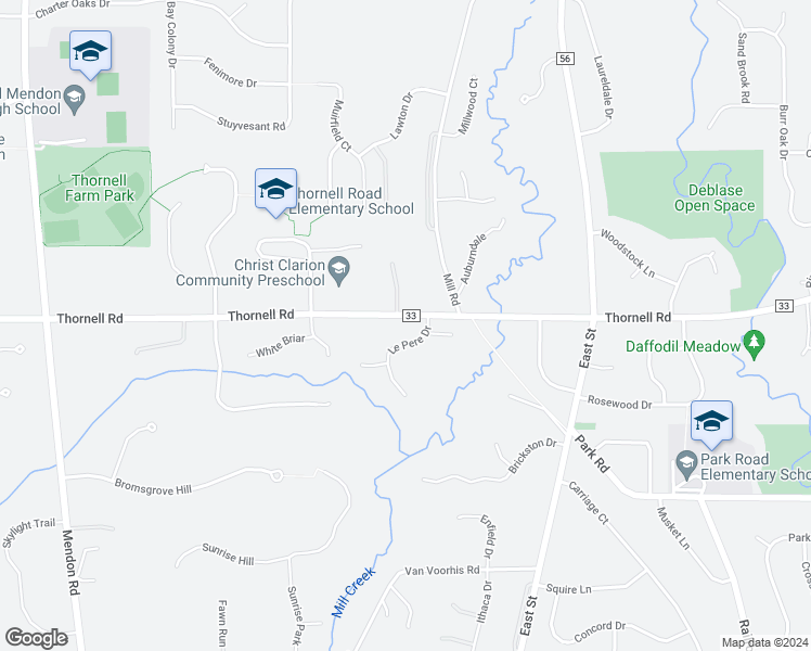 map of restaurants, bars, coffee shops, grocery stores, and more near 6 Le Pere Drive in Pittsford