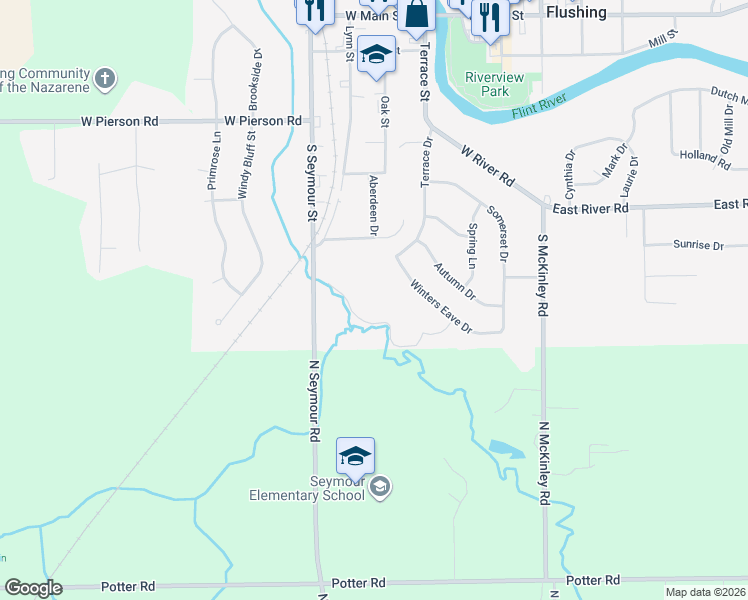 map of restaurants, bars, coffee shops, grocery stores, and more near 609 South Seymour Street in Flushing