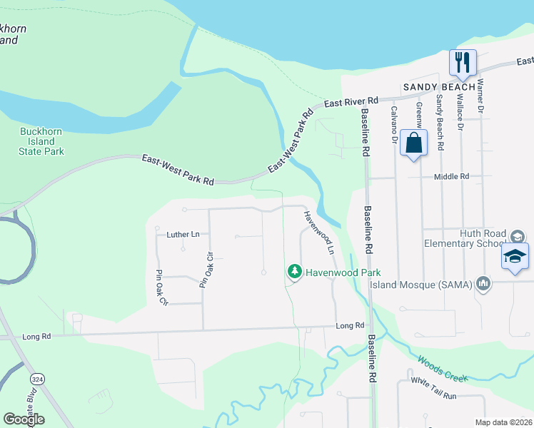 map of restaurants, bars, coffee shops, grocery stores, and more near 287 Havenwood Lane in Grand Island