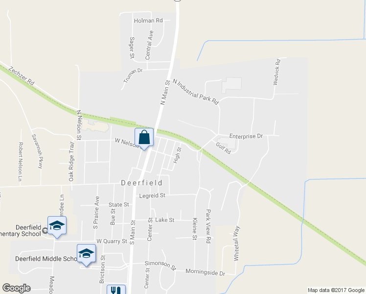 map of restaurants, bars, coffee shops, grocery stores, and more near 110 North High Street in Deerfield