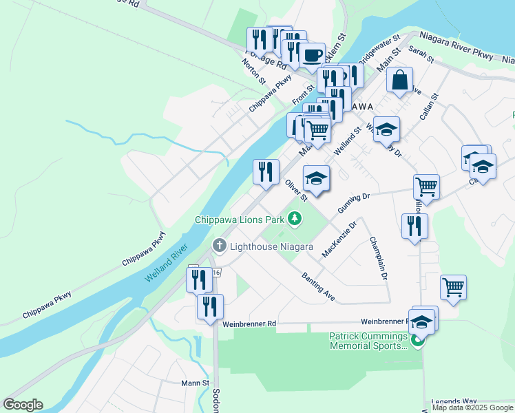 map of restaurants, bars, coffee shops, grocery stores, and more near 4036 Main Street in Niagara Falls