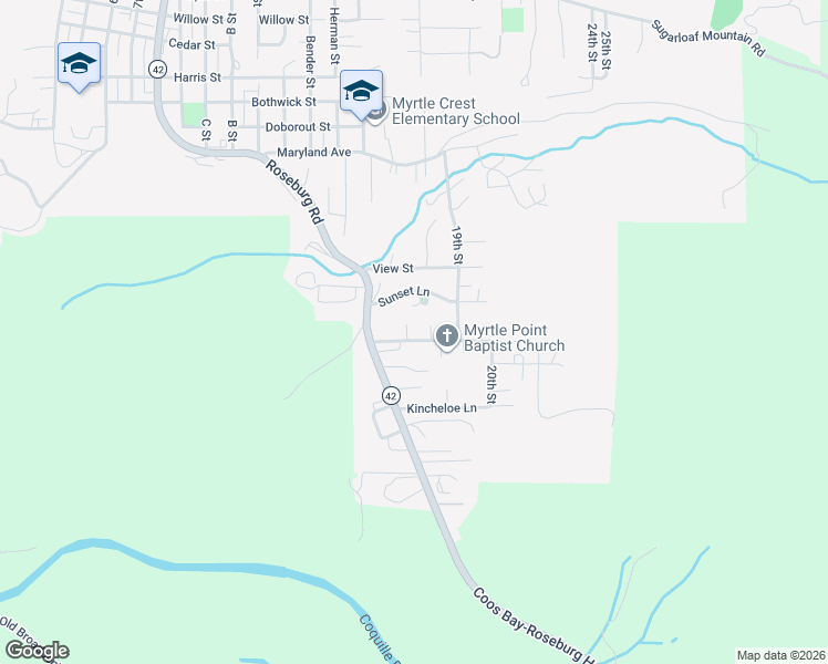 map of restaurants, bars, coffee shops, grocery stores, and more near 1775 Stover Lane in Myrtle Point