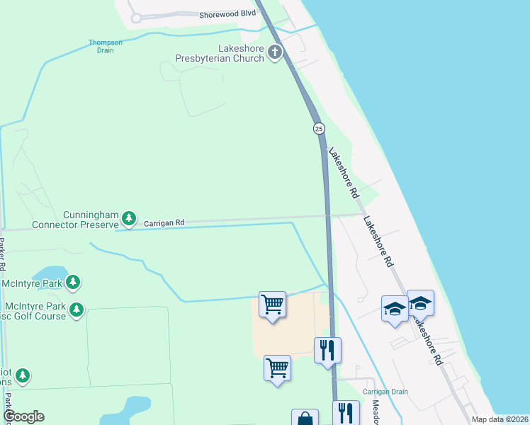 map of restaurants, bars, coffee shops, grocery stores, and more near 3066 Carrigan Road in Fort Gratiot Township