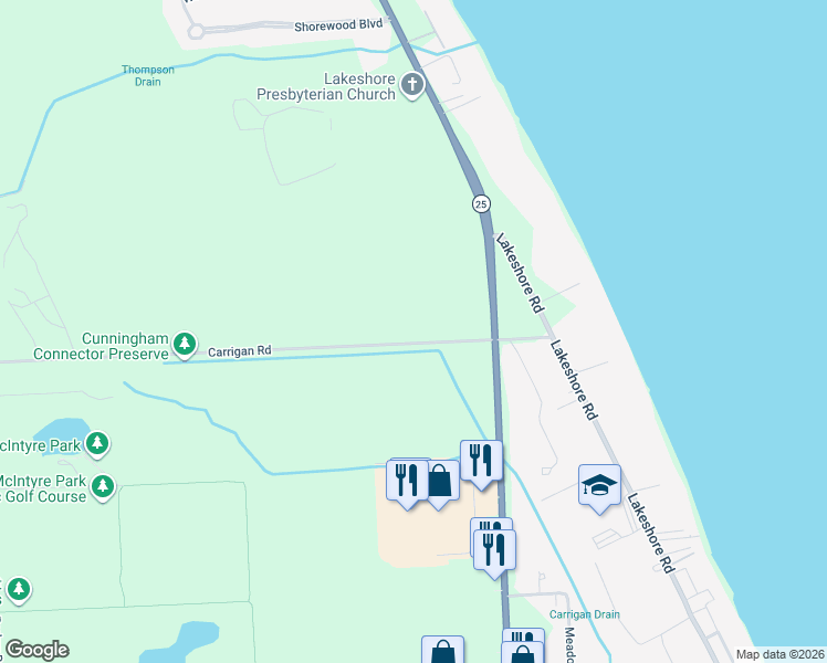 map of restaurants, bars, coffee shops, grocery stores, and more near 3066 Carrigan Road in Fort Gratiot Township