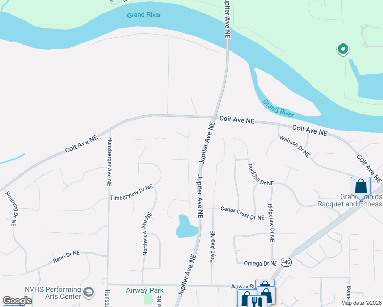 map of restaurants, bars, coffee shops, grocery stores, and more near 5046 Boyd Avenue Northeast in Grand Rapids