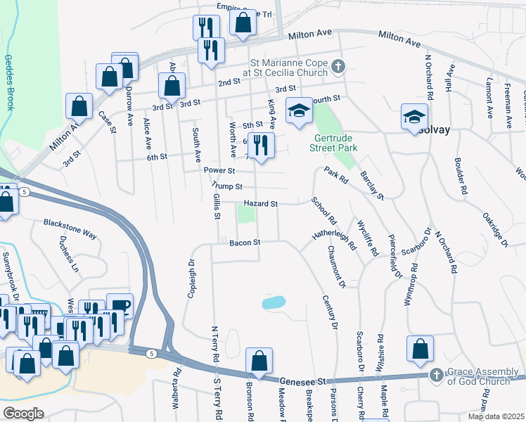 map of restaurants, bars, coffee shops, grocery stores, and more near 1103 Cogswell Avenue in Syracuse