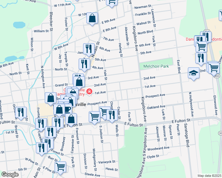 map of restaurants, bars, coffee shops, grocery stores, and more near in Gloversville