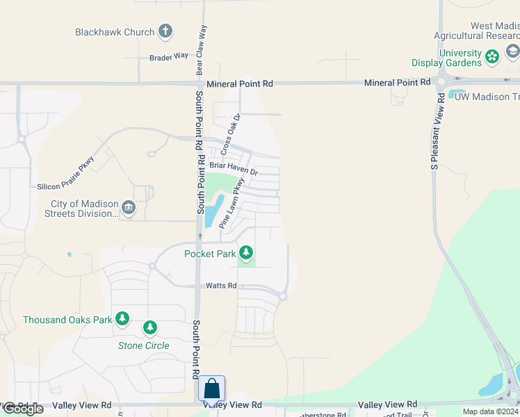 map of restaurants, bars, coffee shops, grocery stores, and more near 9326 Vista Meadow Dr in Verona