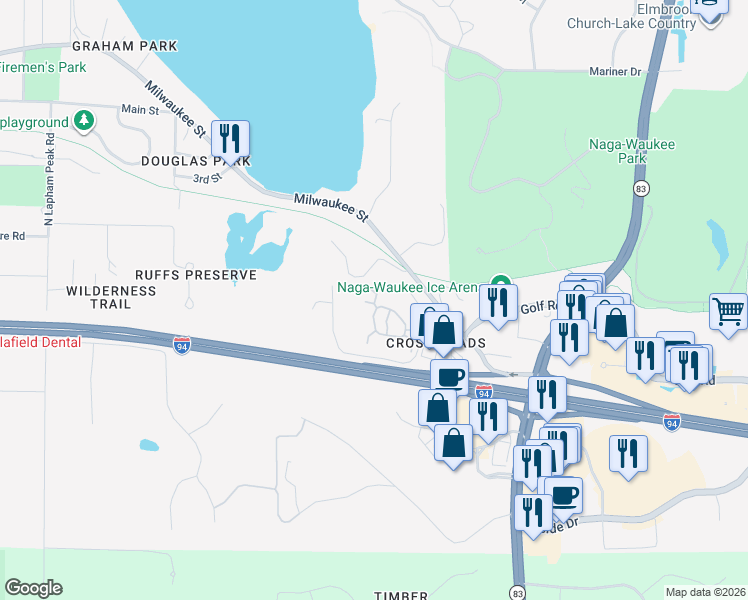 map of restaurants, bars, coffee shops, grocery stores, and more near 2237C Circle Ridge in Delafield