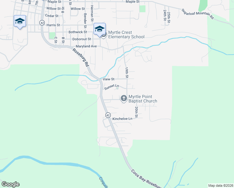 map of restaurants, bars, coffee shops, grocery stores, and more near 1775 Stover Lane in Myrtle Point