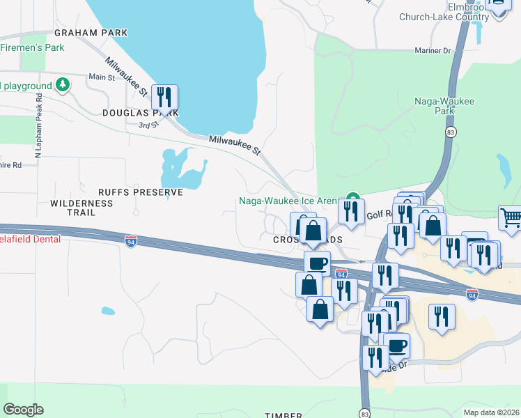 map of restaurants, bars, coffee shops, grocery stores, and more near 2237C Circle Ridge in Delafield