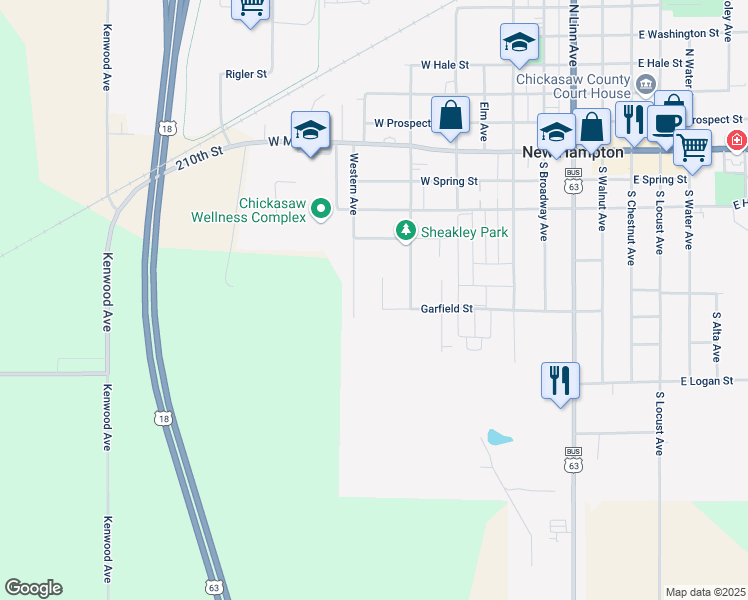 map of restaurants, bars, coffee shops, grocery stores, and more near 307 Croell Drive in New Hampton