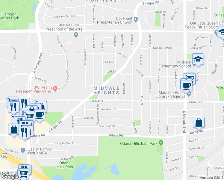 map of restaurants, bars, coffee shops, grocery stores, and more near 4906 Eyre Lane in Madison