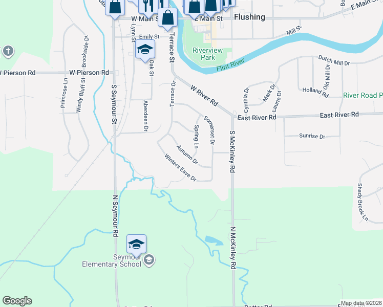 map of restaurants, bars, coffee shops, grocery stores, and more near 552 Spring Lane in Flushing