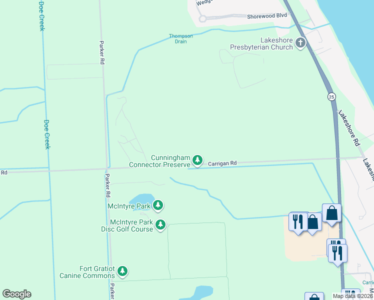 map of restaurants, bars, coffee shops, grocery stores, and more near 3319 Carrigan Road in Fort Gratiot Township
