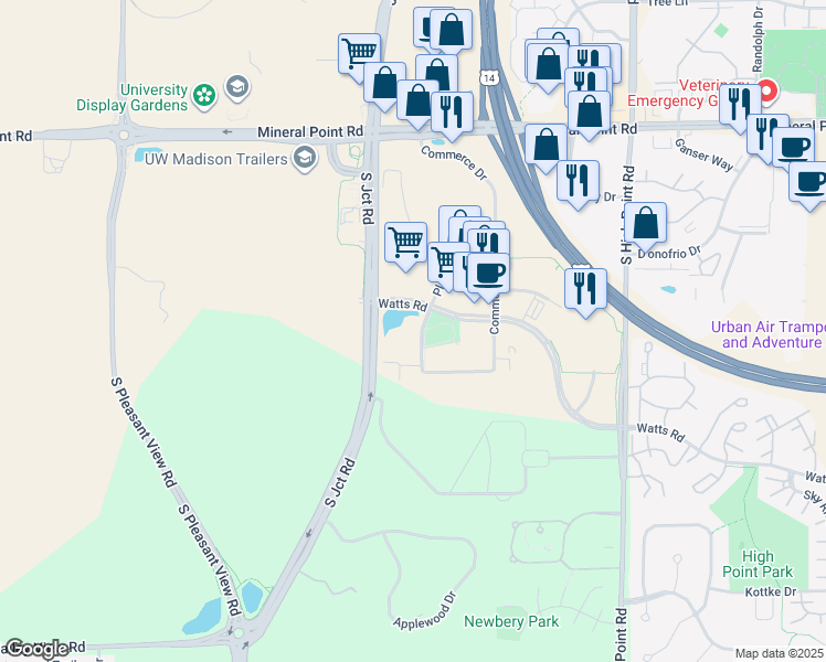 map of restaurants, bars, coffee shops, grocery stores, and more near 508 Plaza Drive in Madison