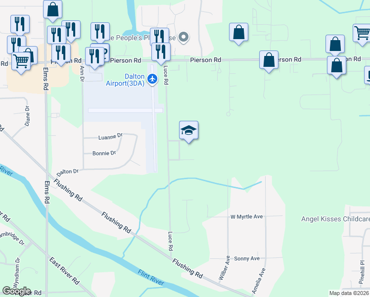 map of restaurants, bars, coffee shops, grocery stores, and more near 3330 Luce Road in Flushing