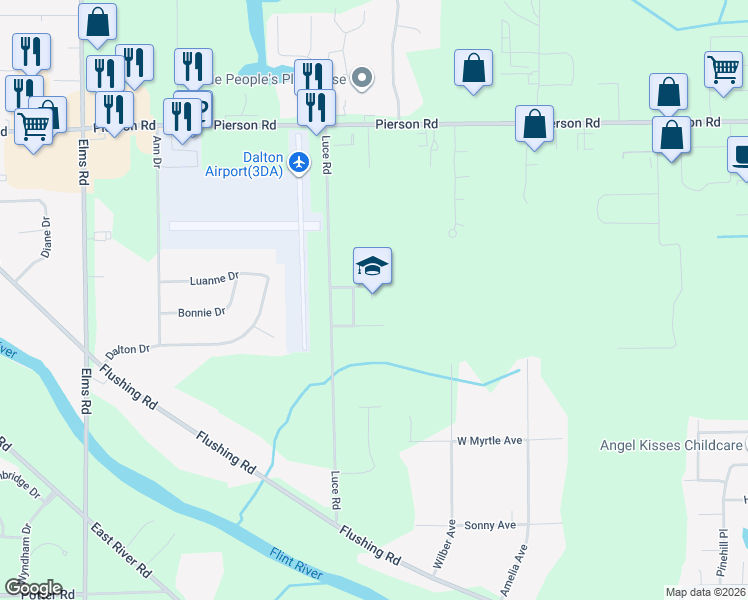 map of restaurants, bars, coffee shops, grocery stores, and more near 3330 Luce Road in Flushing