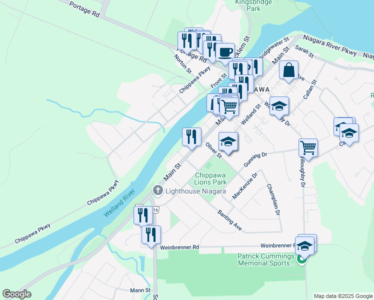 map of restaurants, bars, coffee shops, grocery stores, and more near 4021 Main Street in Niagara Falls