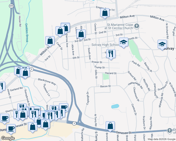 map of restaurants, bars, coffee shops, grocery stores, and more near 435 Lionel Avenue in Syracuse
